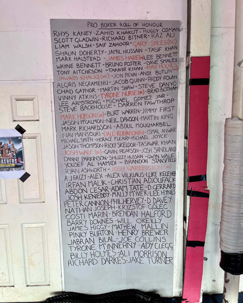 The pro boxer roll of honour wall of Aston Boxing Club